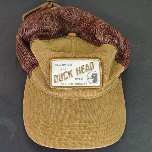 Duck Head Mesh Hat Cap Strap Back Brown Sanforized Patch Logo Trucker Mens - Picture 8 of 12